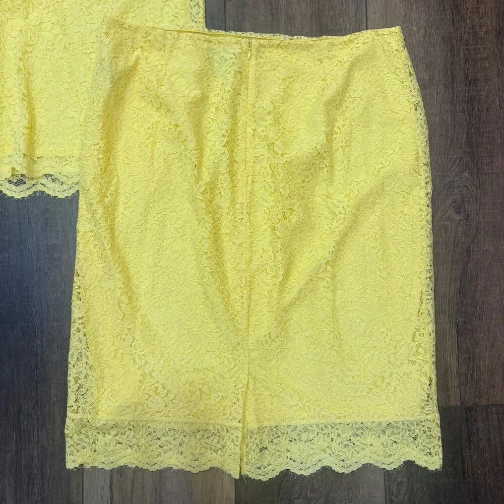 Liz Claiborne 2Pc Butter Yellow Lace‎ Top & Skirt XL Stretch Career Spring
